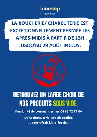 🥩 Boucherie / Charcuterie : horaires aménagés cet été