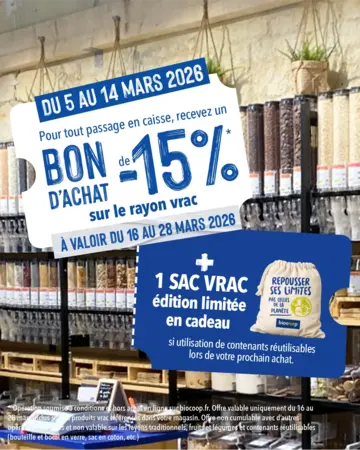 -15%* sur le rayon vrac dans votre magasin Biocoop Tourne-Sol