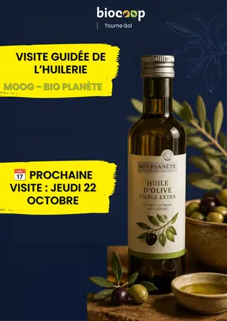 Visitez l’Huilerie BIO PLANÈTE tous les 1ers jeudis du mois Visitez l’Huilerie BIO PLANÈTE tous les 1ers jeudis du mois